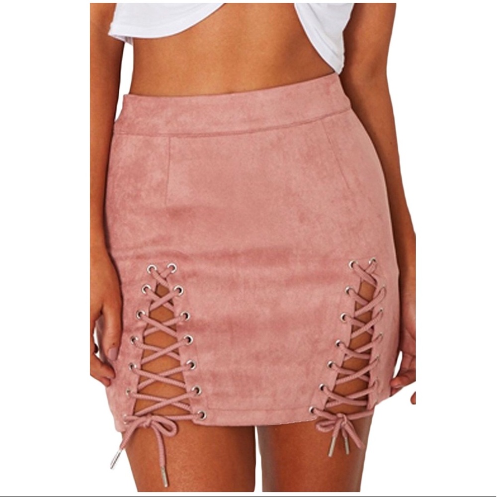 Mini Pink Suede Skirt
